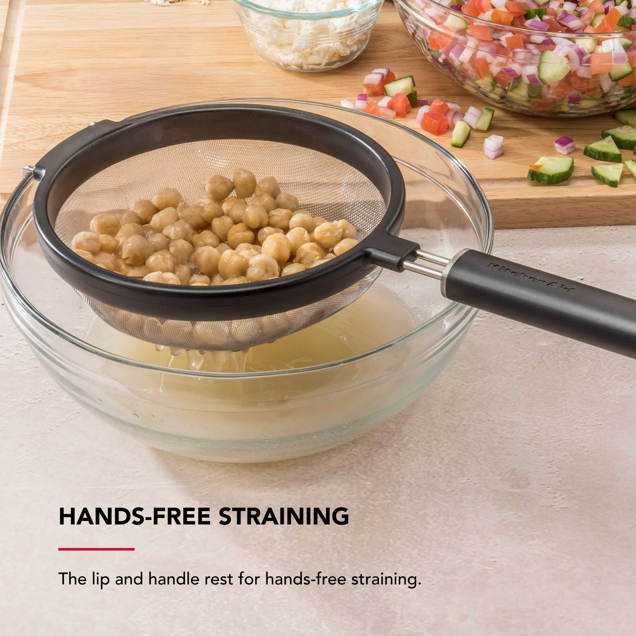KitchenAid Stainless Steel 7in Fine Mesh Strainer with Ergonomic Handle and Resting Lip, Black