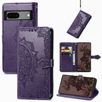 SaniMore for Google Pixel 7A 6.1" 2023 Wallet Case with Embossed Mandala PU Leather Flip Protection Wrist Strap Credit Card Holder Pocket Kickstand Shockproof Case, Purple