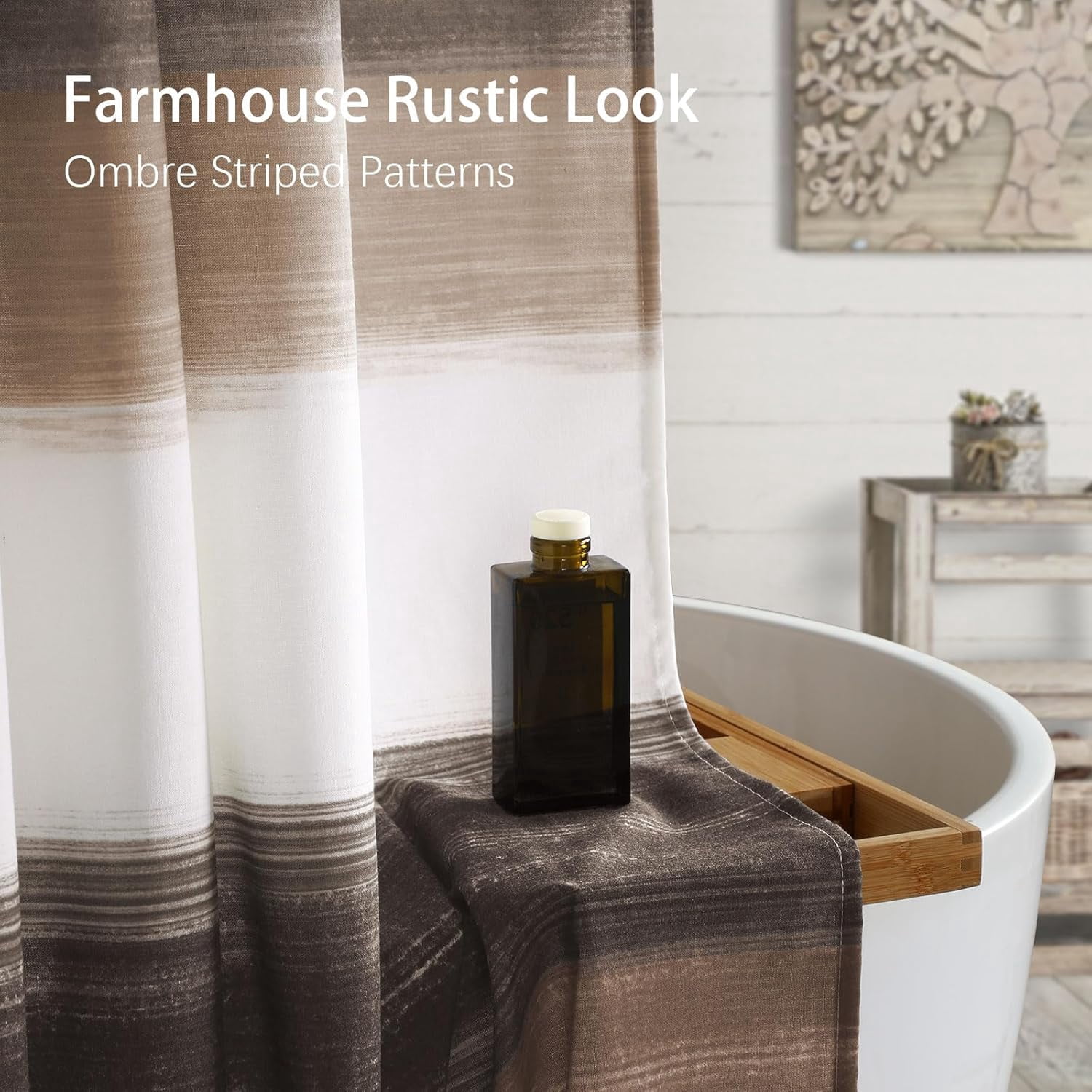 Brown Shower Curtains for Bathroom Rustic Tan Farmhouse Cotton Shower Curtain, 72 x 72