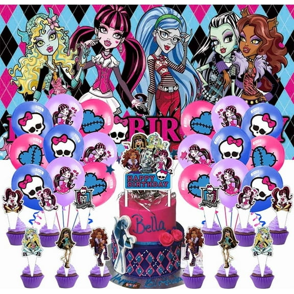 Monster High Party Supplies Kit Latex Balloons Birthday Decor Banner Decorations Backdrop Cake Topper