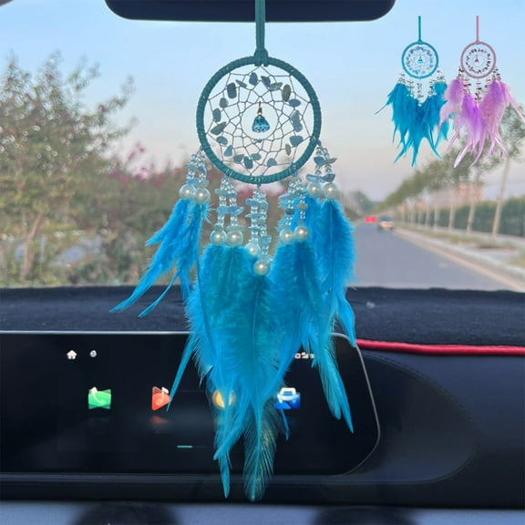 Crystal Stone Car Pendant, Feather Catcher Wind Chime, Rearview Mirror Ornament, Exquisite Decorative Car Accessories for Interior Style