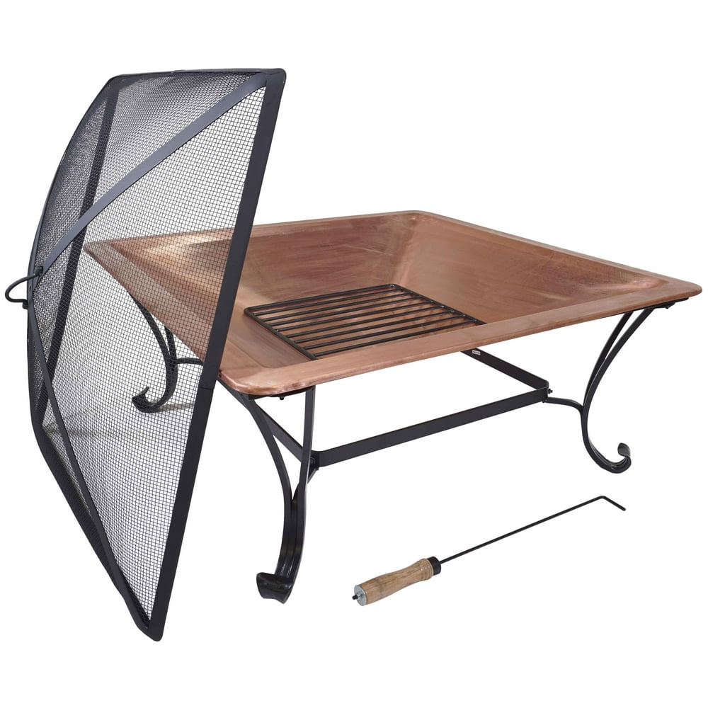 Titan 33" Square Solid 100% Copper Fire Pit Bowl Wood ...