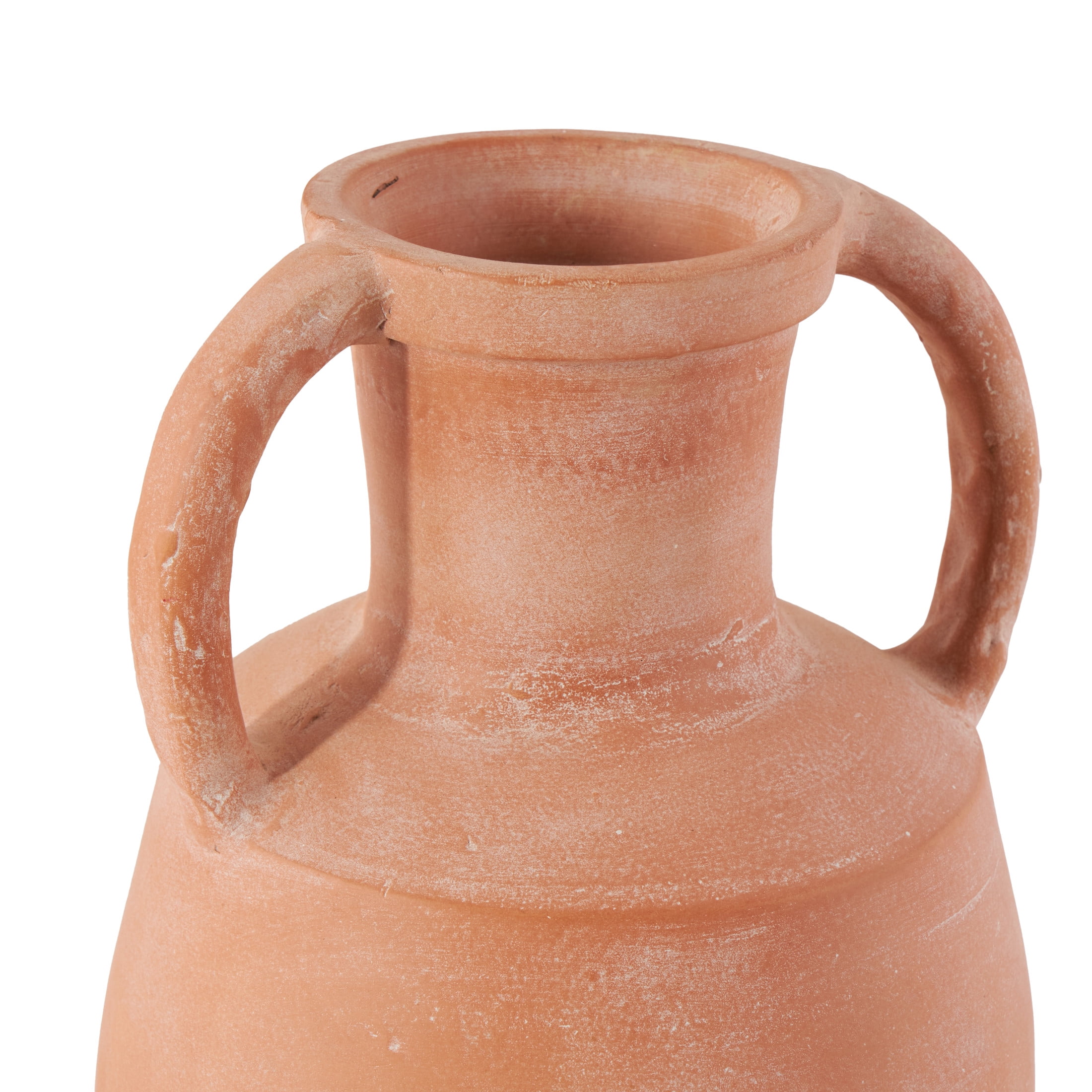 DecMode 16" Terracotta Jug Pink Ceramic Vase with Handles