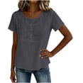 thumbnail image 5 of aohooy Linen Tops for Women Bohemian Peasant Tunic Blouse Summer Embroidered Short Sleeve U Neck Flowy Boho Gauze Tee Shirts 2026 Gray,XL, 5 of 7