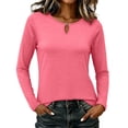 thumbnail image 2 of Women's Tops Long Sleeve Summer Plus Size Solid Round Neck Casual Blouse Top, 2 of 8