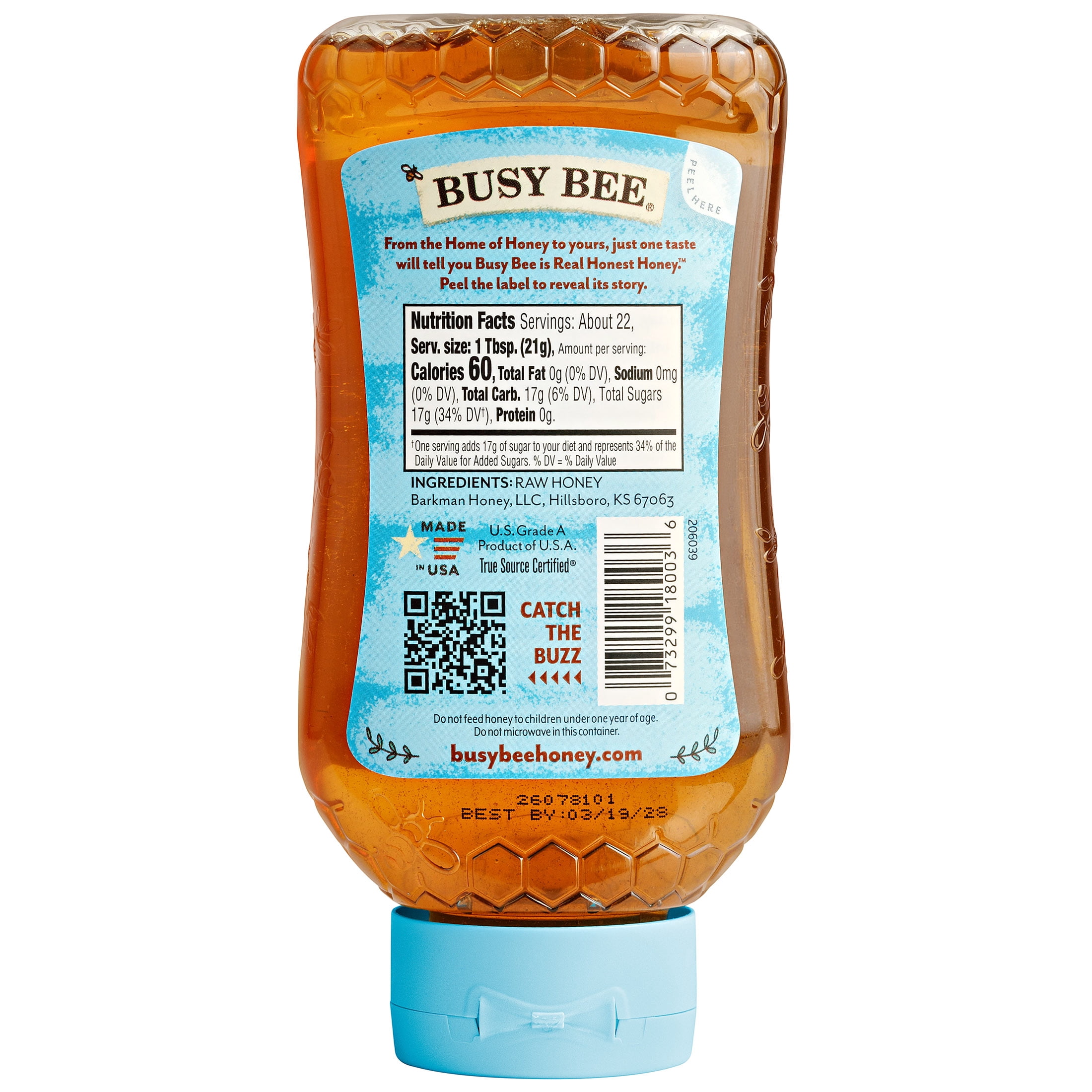 Busy Bee Raw USA Honey, 100% Traceable, 16 oz Squeeze Bottle, Peel The Back Label to Trace, No Allergens