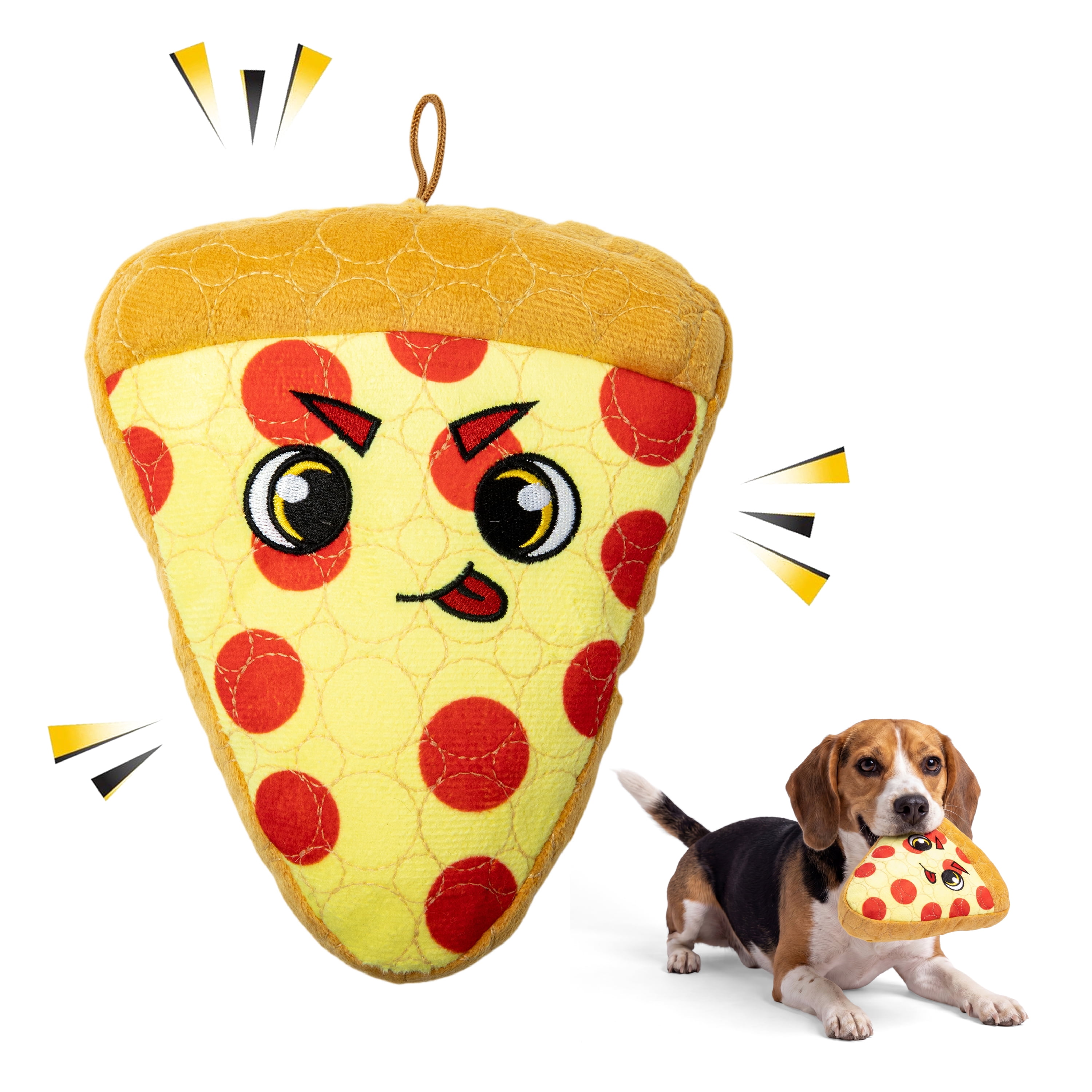 Bite Force Durable Pizza Shaped Plush Dog Toy, Multi Layered and Reinforced Dog Toys for Aggressive Chewers