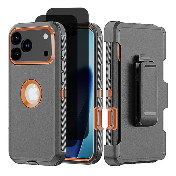 Hotpom for iPhone 17 Pro Max Case with Belt Clip   2 Pack Privacy Screen Protector Complete Body Tough Shockproof And Dustproof Protective Cover, Orange