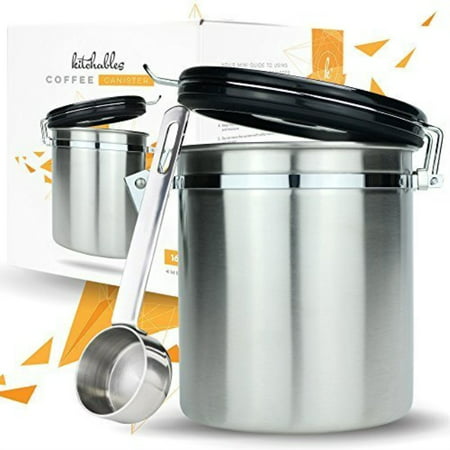 Coffee Storage Container with Scoop Airfresh Valve Stainless Steel Metal Canister for Fresher Coffee Ground or Beans Vienna