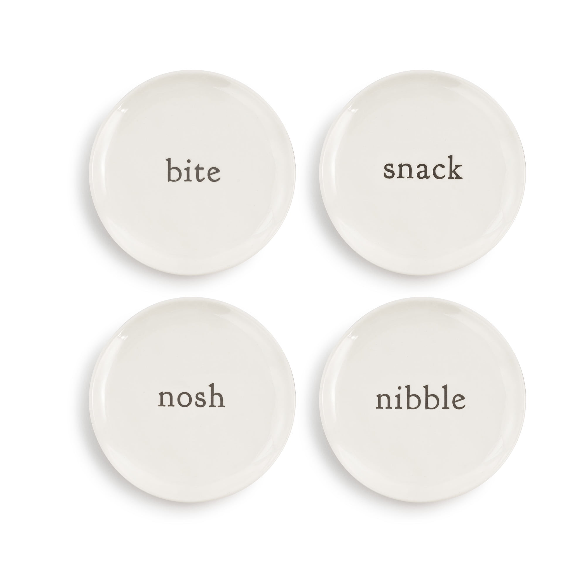 DEMDACO Snack Nibble Classic White 5 x 5 Inch Stoneware Appetizer Plate Set of 4