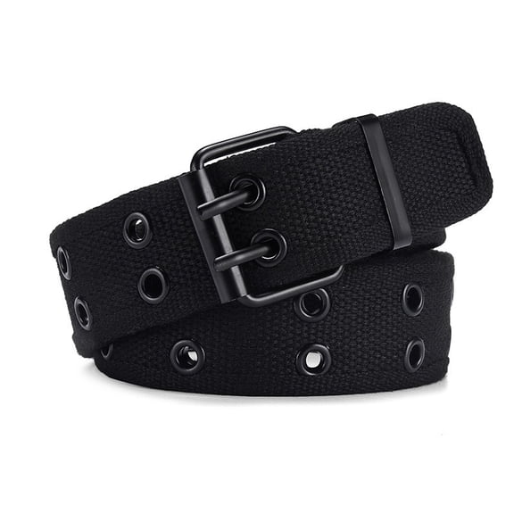 Unisex Canvas Belt, Double Prong Buckle Casual Waist Belt, Adjustable Dual Row Hole Belt for Jeans Pants Work Daily Wear