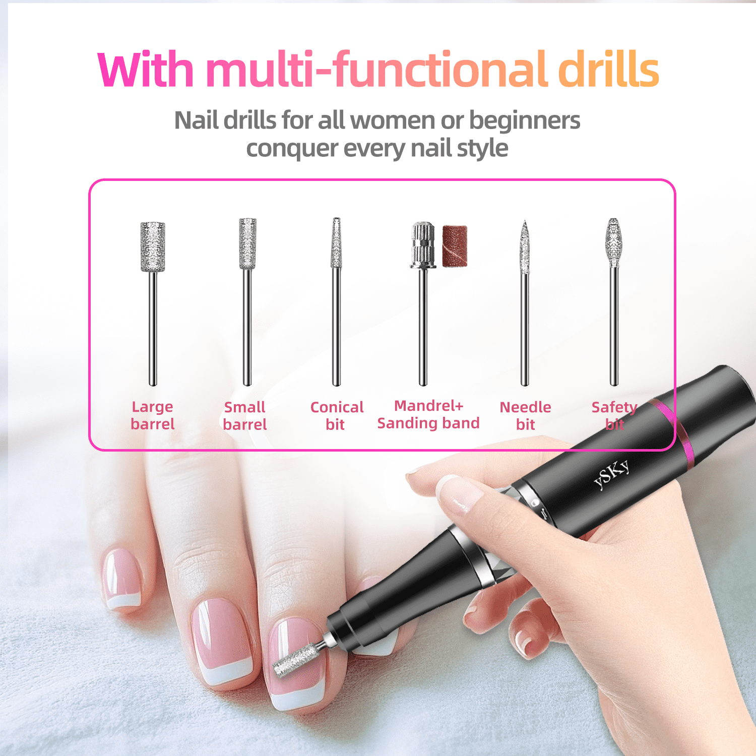 Electric Nail Drills, 45000 RPM Professional  e File Nail Drill, Cordless Rechargeable Multifunctional Nails Files for Women Salon Beauty Supplies for Holiday Gifts