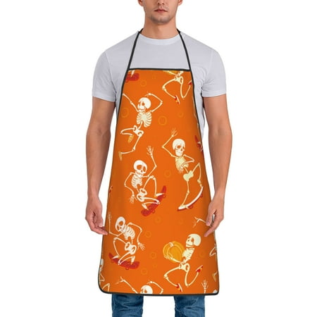 

Kitchen Aprons Orange Skull Apron For Cooking Painting Bbq Grilling Baking