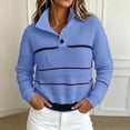 thumbnail image 2 of Vynhevius Women's Henley Sweater Striped Colorblock Waffle Knit Long Sleeve Loose Fit Fall Casual Pullover Knit Tops, 2 of 8