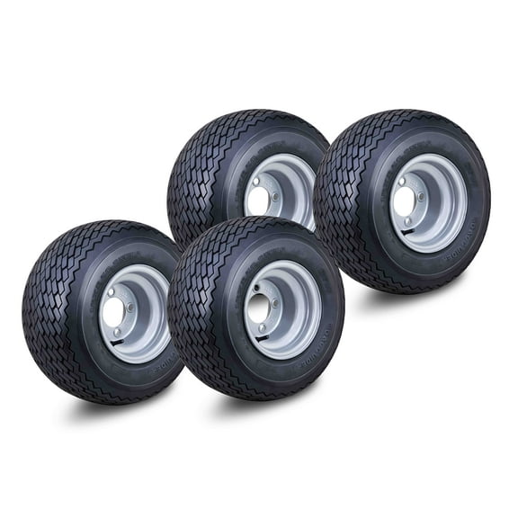 ROADGUIDER Golf Cart Tire Wheel Assembly 18X8.5-8 4-Ply /w 5 Lugs on 4.5" PCD Silver Rim Installed Set 4