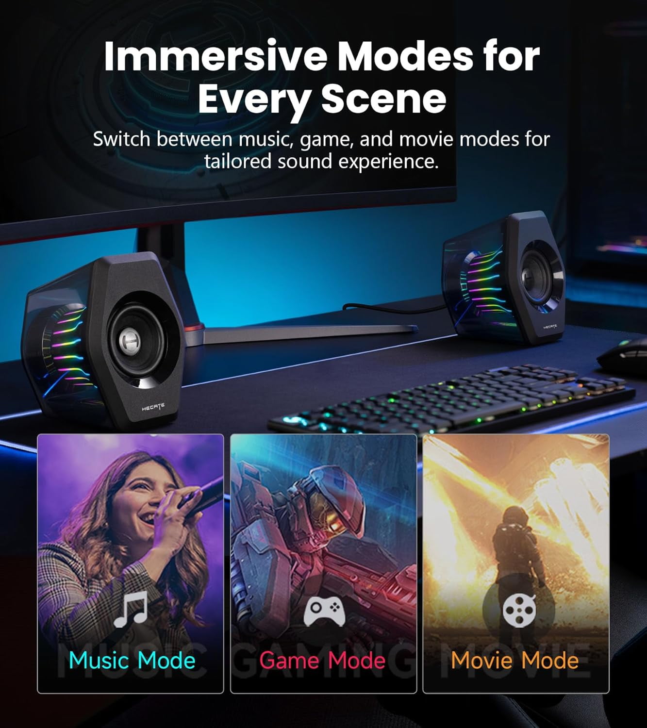 Edifier G2000PRO Desktop 2.0 Computer Gaming Speakers, Bluetooth USB 3.5mm AUX Inputs RGB Lights, 7.1 Surround Sound Multimedia Speaker for PC Laptop Woofer - Black