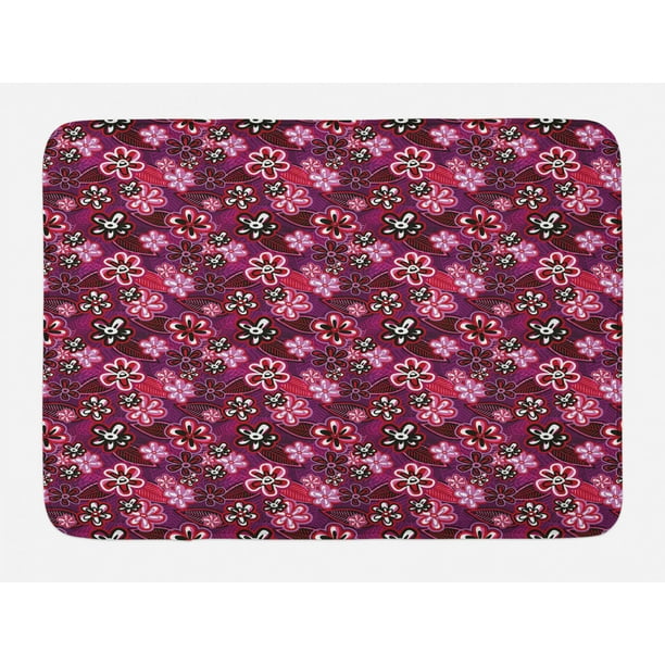 Flower Bath Mat, Modern Design Watercolor with Floral Leaf Seemed Ombre ...