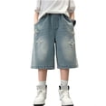 thumbnail image 2 of Liyamei Boys Denim Shorts with Straight Leg for Summer Streetwear Size 2-13,Blue, 2 of 6