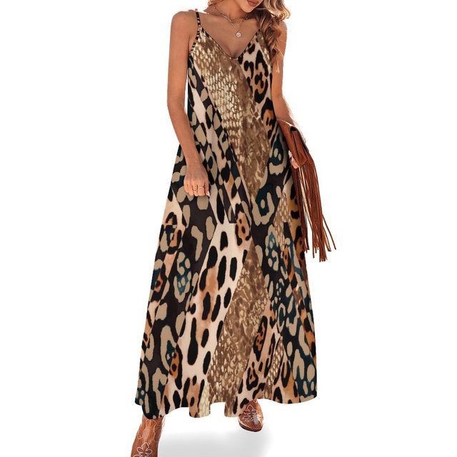 Vestido de piel de serpiente azul con estampado animal, elegante vestido largo con escote en V, estilo bohemio para playa, vestidos largos con tirantes, estilo urbano, vestido oversize