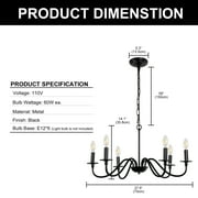 Briignite 6-Light Black Farmhouse Classic Candle Chandelier, Indoor for Foyer, Living Room, Kitchen Island, Dining Room, Bedroom, LED Chandelier