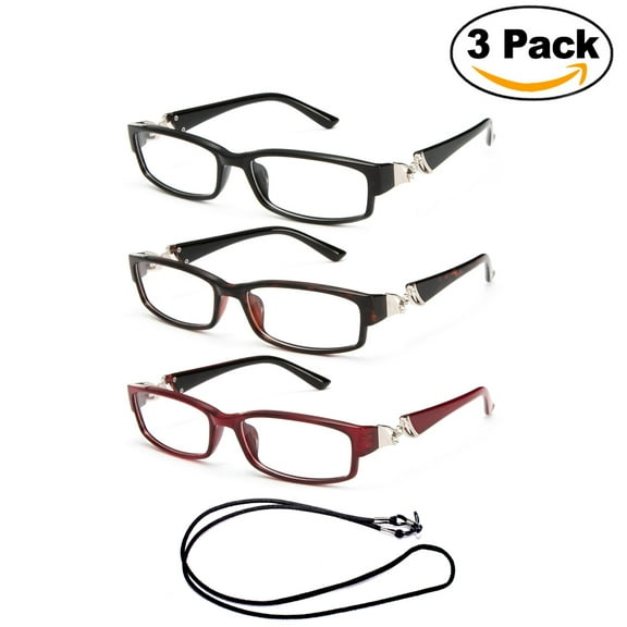 3 Pack Newbee Fashion- "Topaz" Gem Stylish Elegant Design Women Fashion Reading Glasses with Rhinestone with Lanyard  1.00