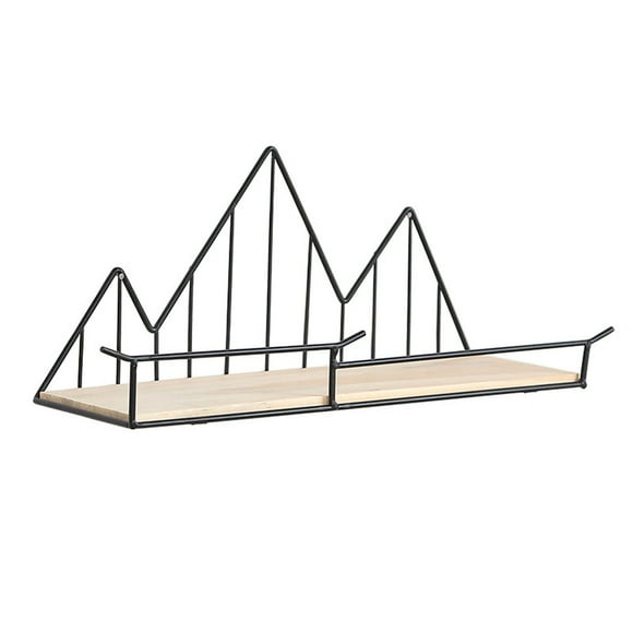 Sylvamorning Iron Wood Storage Rack with Fence Wall-mounted Black Decoration