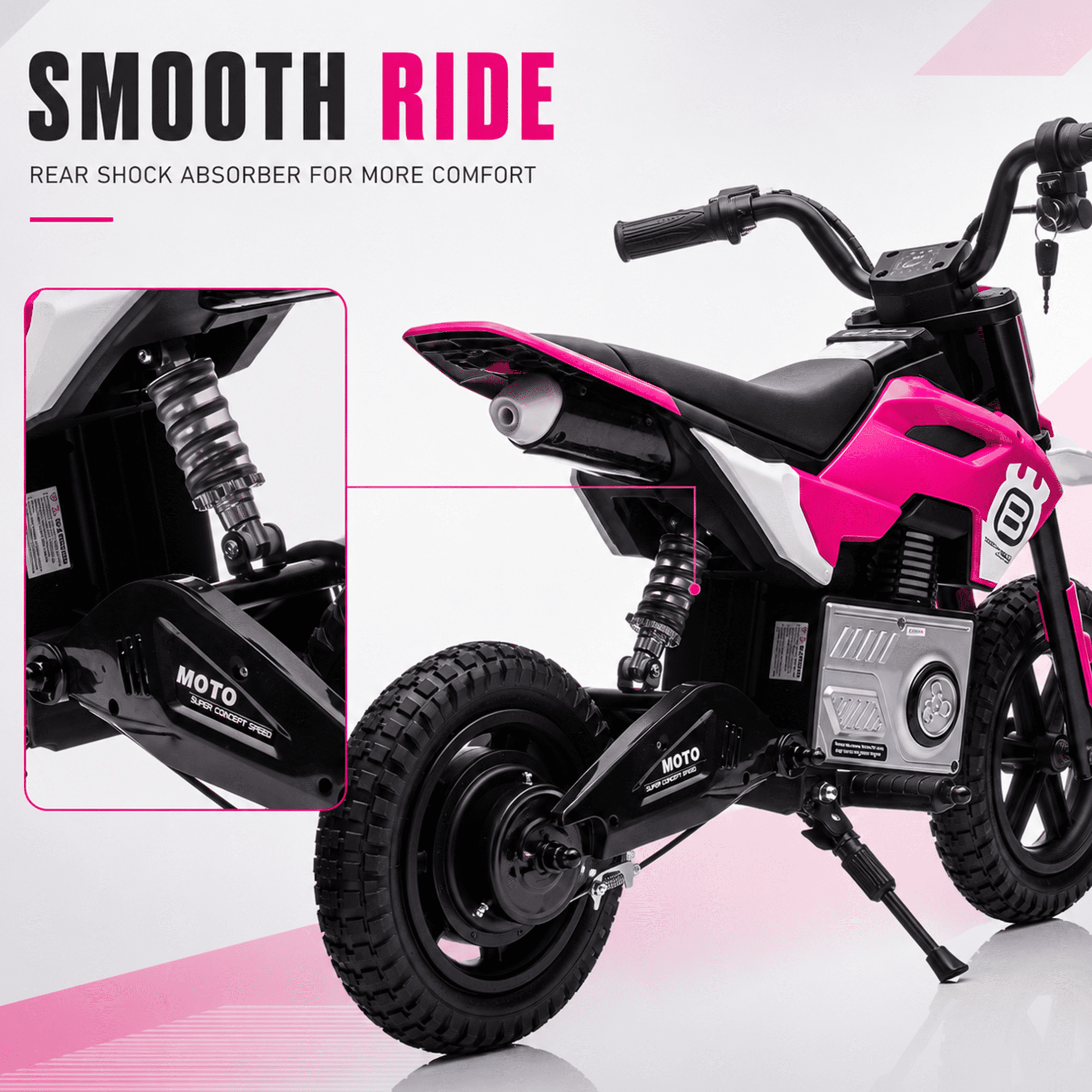 24V Kids Electric Motocross Motorcycle with Bluetooth Music - 200W Power, Rear Shock Absorber, LED Breathing Lights, Adjustable Speed up to 9.32 MPH - Powered Ride On Toy for Boys Girls Ages 5-15