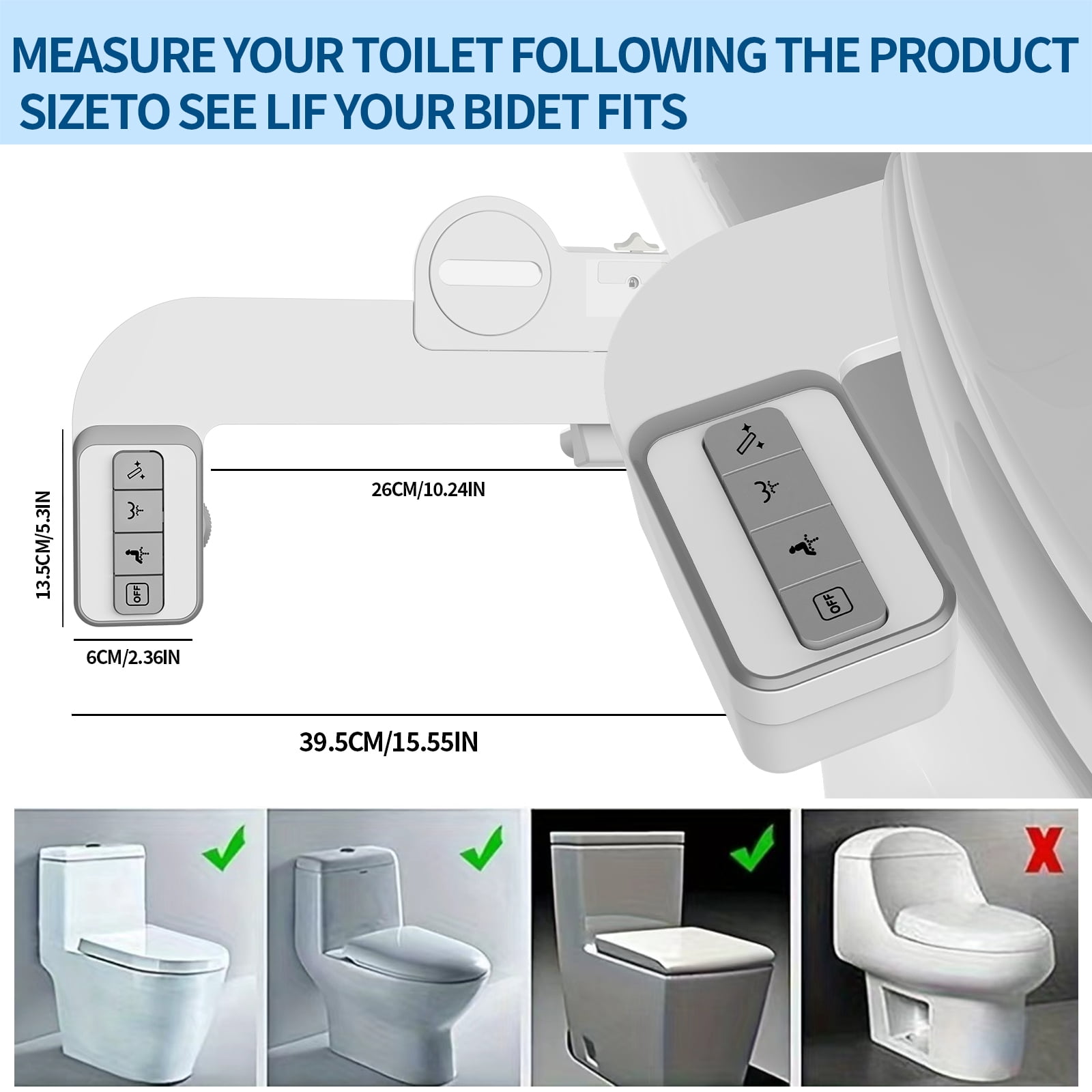Jinxell-Bidet Attachment for Toilet, Non-Electric Bidet Ultra-Slim Dual Nozzle (Feminine/Rear Wash), Cold Water Bidets Sprayer for Existing Toilets with Adjustable Pressure Control,1-Min Install
