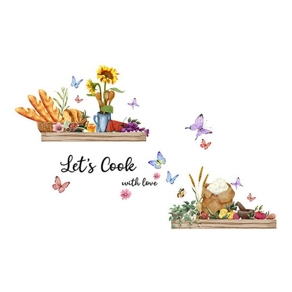 Kitchen Quote Wall Stickers Kitchen Dining Room Wall Decals Wall Art Kitchen Utensil Decorations Wall Decor for Home Office School Coffee Shop Ms3020-Yl