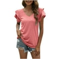 thumbnail image 2 of Oalirro Blouses & Button-Down Shirts Women Blouses and Tops Fashion Women's V- Neck Solid Color Short Sleeve Lapel Tops Pink, 2 of 5