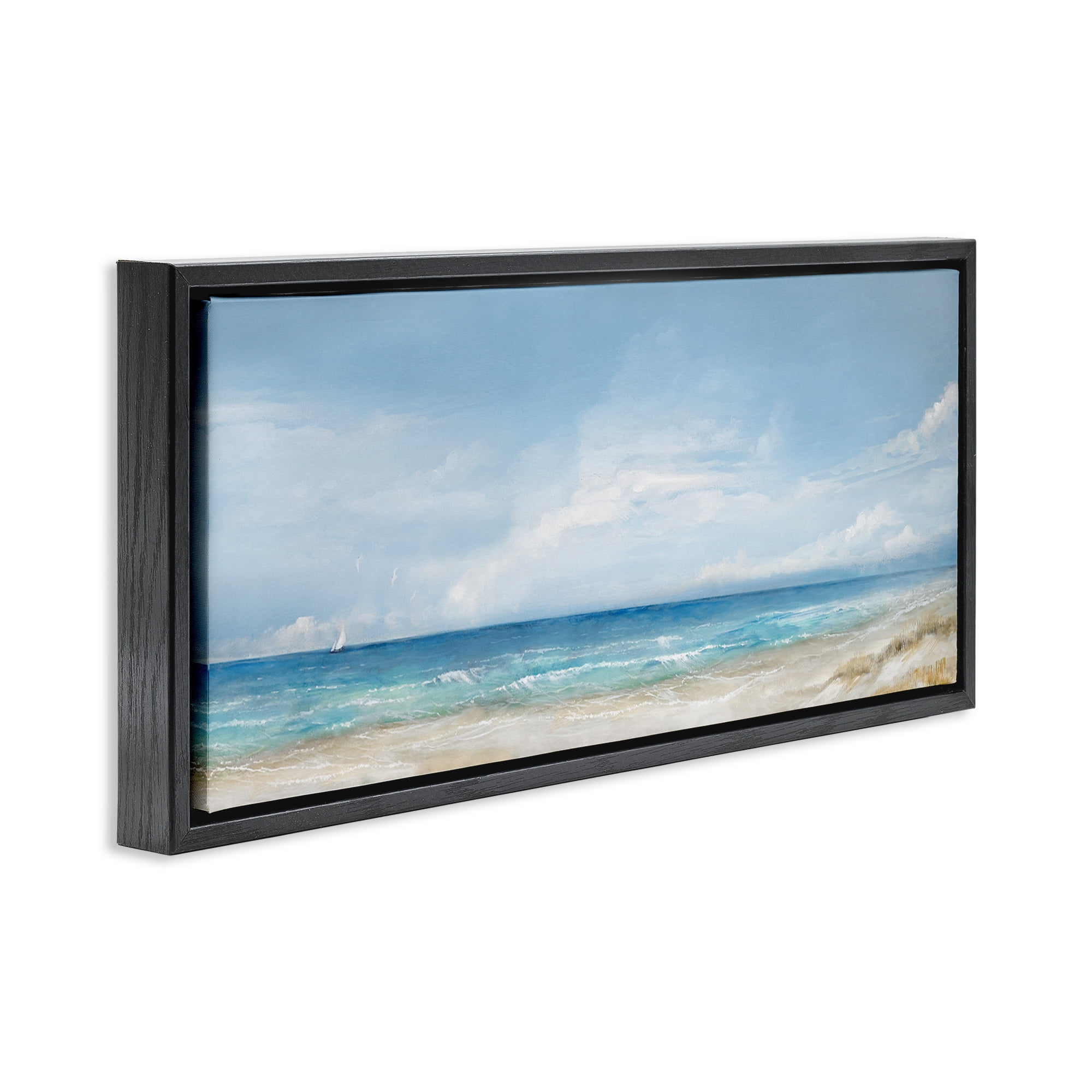 Stupell Industries Open Panoramic Sea Black Framed Floater Canvas Wall Art, design by Ruane Manning