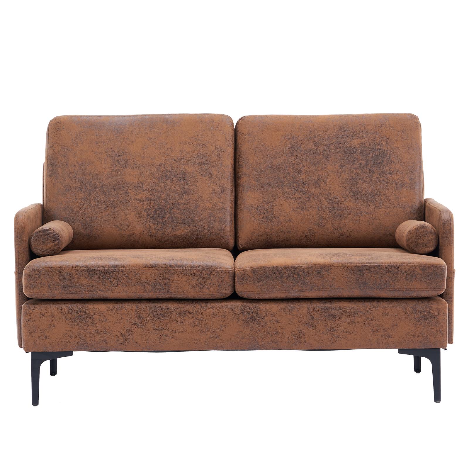 BaytoCare MidCentury Fabric Loveseat Sleeper 2 Seater Sofa Brown