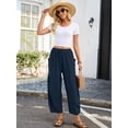thumbnail image 2 of Chiclily Women's High Waisted Palazzo Pants Casual Loose Navy Blue Wide Leg Trousers with Pockets Drawstring Flowy Pants, Size L, 2 of 7