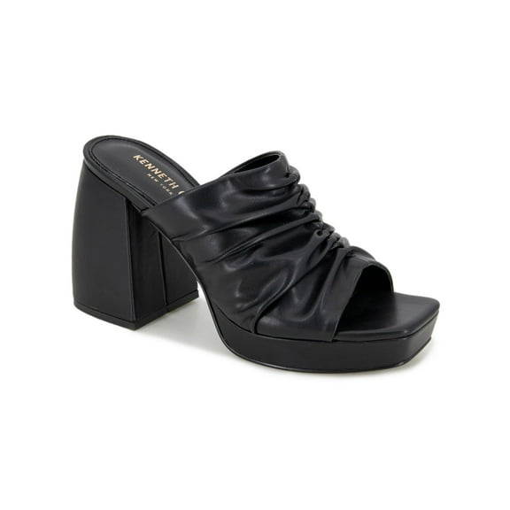 KENNETH COLE NEW YORK Womens Black Ruched Padded Anika Open Toe Sculpted Heel Slip On Heeled Sandal 6.5