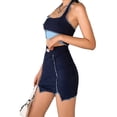 thumbnail image 3 of xiaxaixu Women's 2 Piece Color Block Patchwork Halter Crop Top + Mini Skirt, 3 of 9
