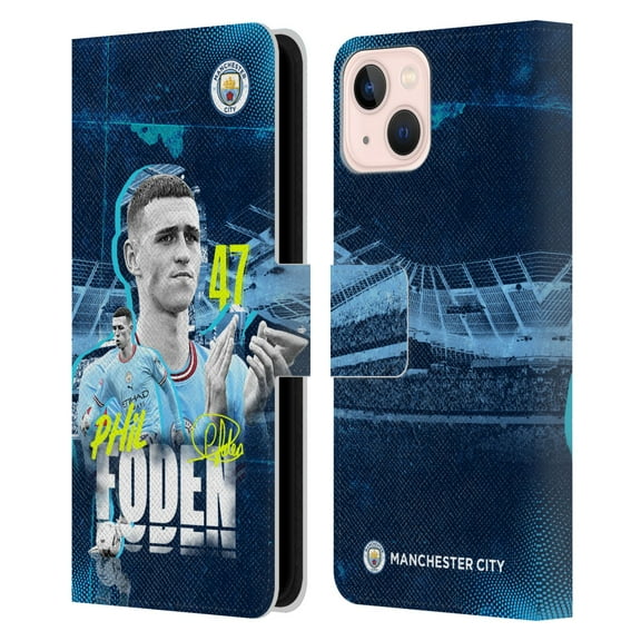 Head Case Designs Officially Licensed Manchester City Man City FC 2022/23 First Team Phil Foden Leather Book Wallet Case Cover Compatible with Apple iPhone 13