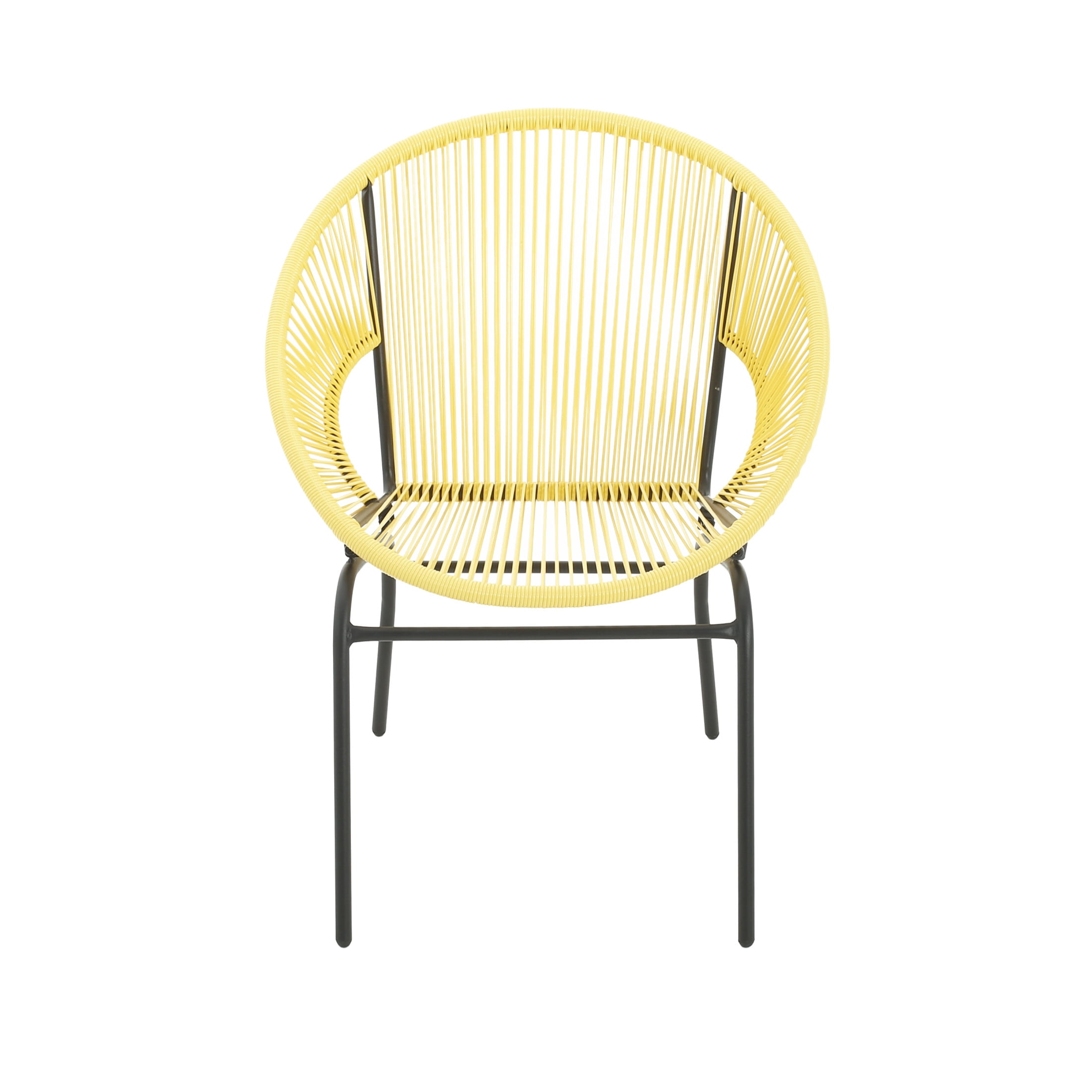 Modern Outdoor Woven Basket Club Chairs with PP Rattan and Iron Frame, Yellow, Set of 2