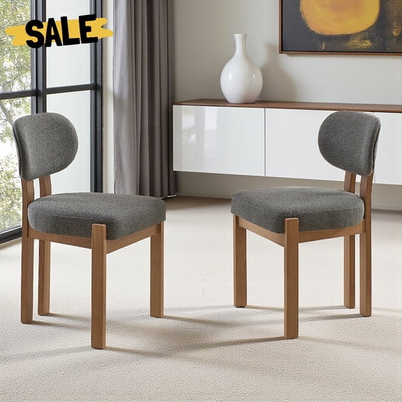 Hassch Modern Dining Chairs Set of 2, Armless Kitchen Chairs with Upholstered Seat, Solid Wood Legs, Ergonomic Curved Backrest, Perfect for Small Spaces, Gray