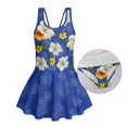 thumbnail image 6 of COEQINE Girls One Piece Swimsuit with Flowy Skirt Bottom, Soft Tank Style Neckline Skirted Swimwear, Comfort Polyester Spandex Bathing Suit for 5-6 Year Olds, Tropical Hibiscus Palm Blue, 6 of 8