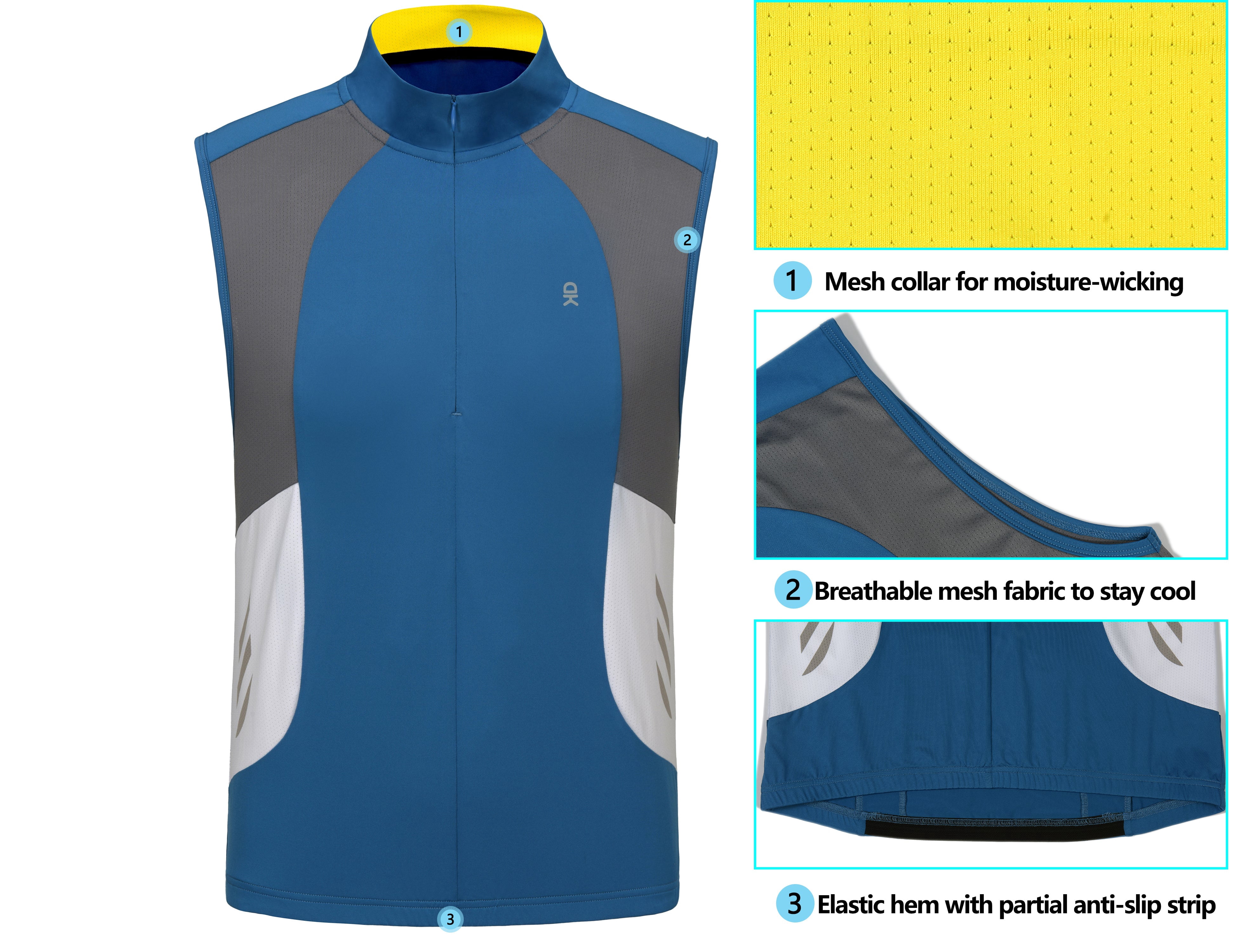 Little Donkey Andy Men's Breathable Cycling Vests Reflective Sleeveless Jackets for Running Golf with 4 Rear Pockets, Deep Blue S