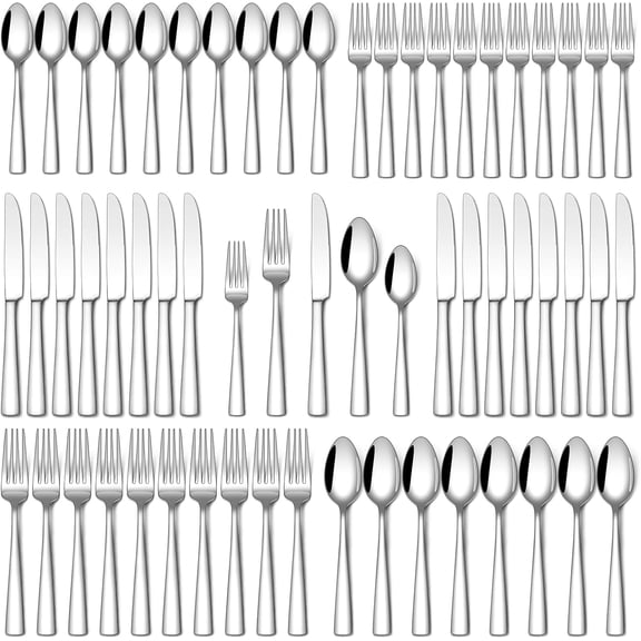 WarmHaven 60 Piece Silverware Set, Food-Grade Stainless Steel Flatware Sets for 12 Mirror Polished Cutlery Utensil Sets Include Dinner Knives Spoons and Forks Set Dishwasher Safe for Home Restaurant