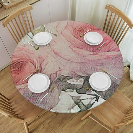 

SHERONV Stain-Resistant Round Roses Tablecloth for Indoor Outdoor Use 46 -50
