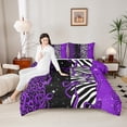 thumbnail image 4 of Homewish Fashion Leopard Print Queen Comforter Set, Purple Princess Bow-tie Bedding Sets, Mystic Glitter Stars Reversible Bedding Comforter Set, Lightweight Room Decor, 3 Pieces, 4 of 8