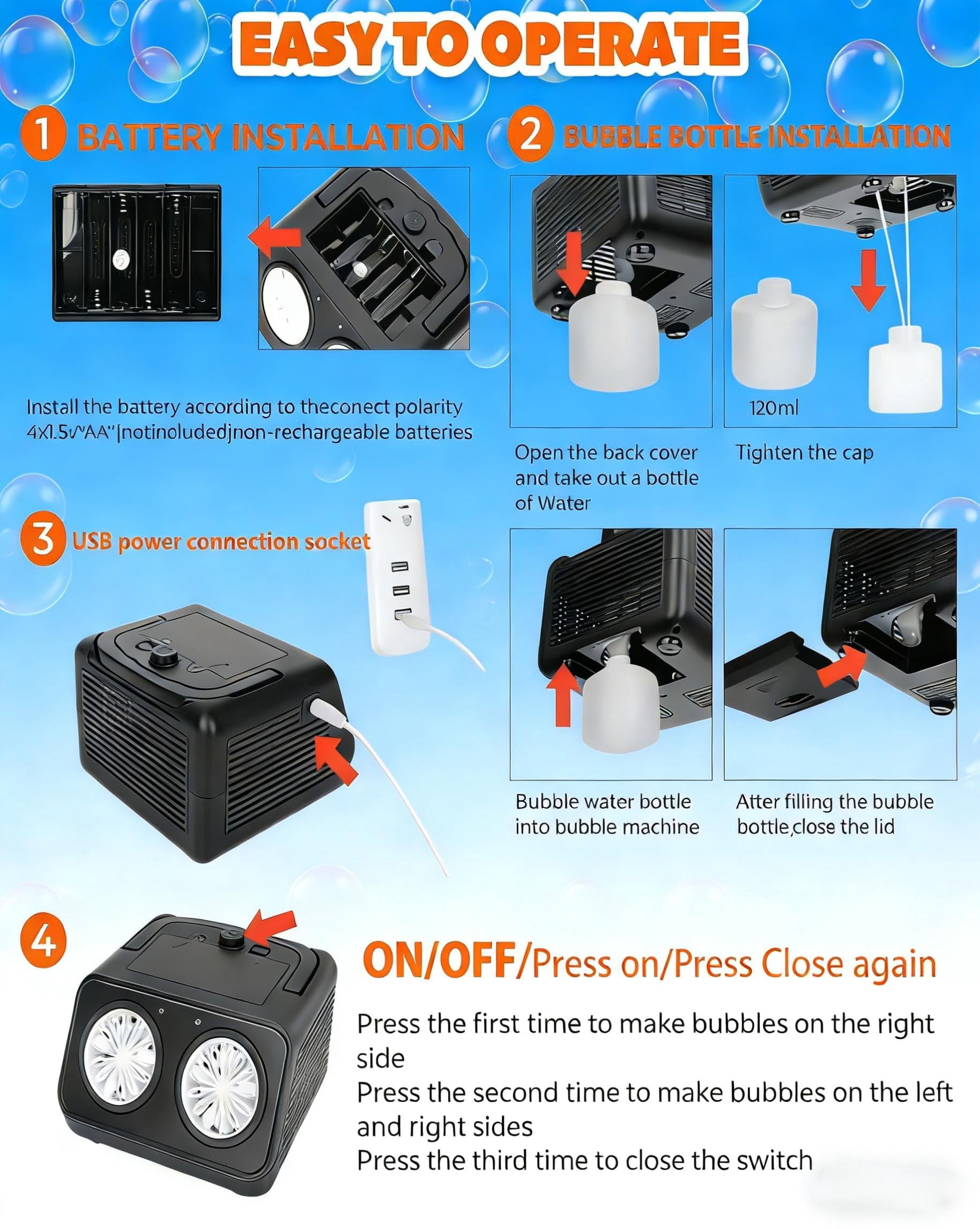 Handheld Multi-Hole Bubble Machine, Electric Bubble Blower with High Output Bubbles, Portable Automatic Bubble Maker for Outdoor Party Backyard Wedding Birthday Fun