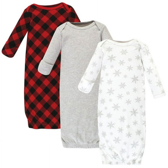Hudson Baby Infant Girl Thermal Gown 3pk, Snowflake, Preemie