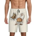 thumbnail image 1 of Balery Brown Cat Cartoon Pantalones cortos de pijama de punto de algodón para hombre con cinturilla y bolsillos-Small, 1 of 6