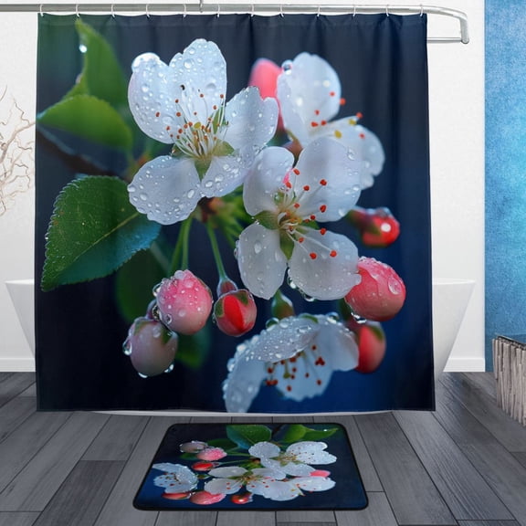BZSMCE Shower Curtain and Bath Accessory Set,Rain-kissed Blooms Pattern