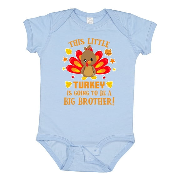 Inktastic This Little Turkey is Going to Be a Big Brother with Orange Text Boys Baby Bodysuit