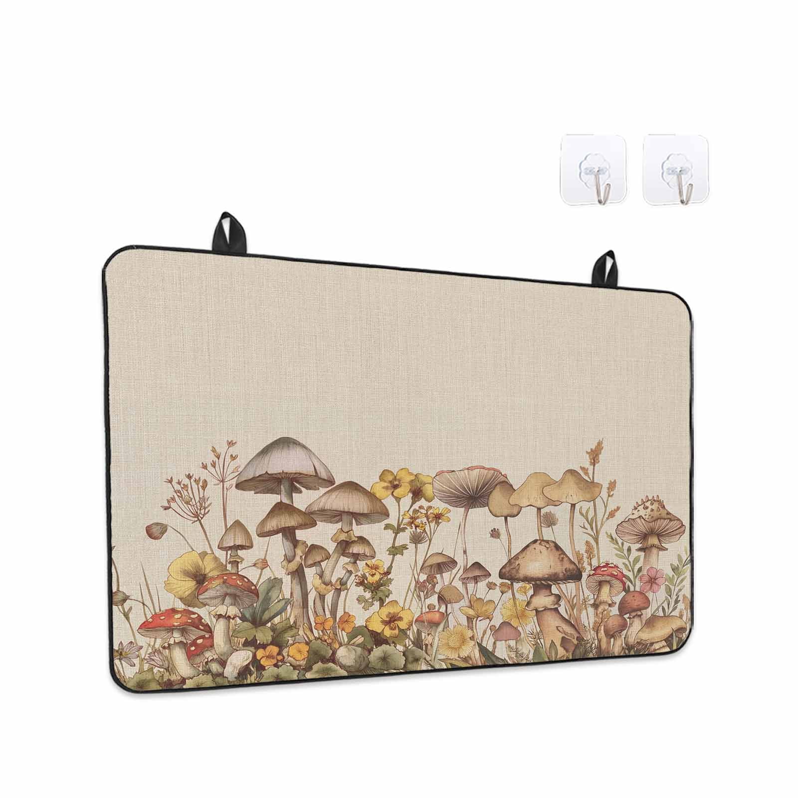 Mushroom Stove Top Cover for Electric Stove, Heat-proof & Non Slip Glass Top Stove Cover Protector, Farmhouse Summer Botanical Floral Rustic Kitchen Flat Cooktop Rubber Mat 24x21 Inches
