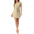 thumbnail image 2 of INSPIRE CHIC Women's Sleeveless Collar Button Down Tie Waist Belt Denim Shirt Dress XS Khaki, 2 of 6